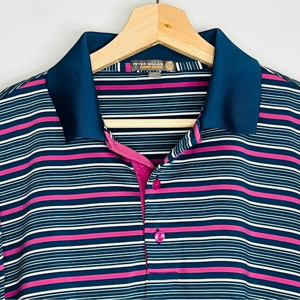 Peter Millar Blue/Pink Stripped Summer Comfort Polo M
